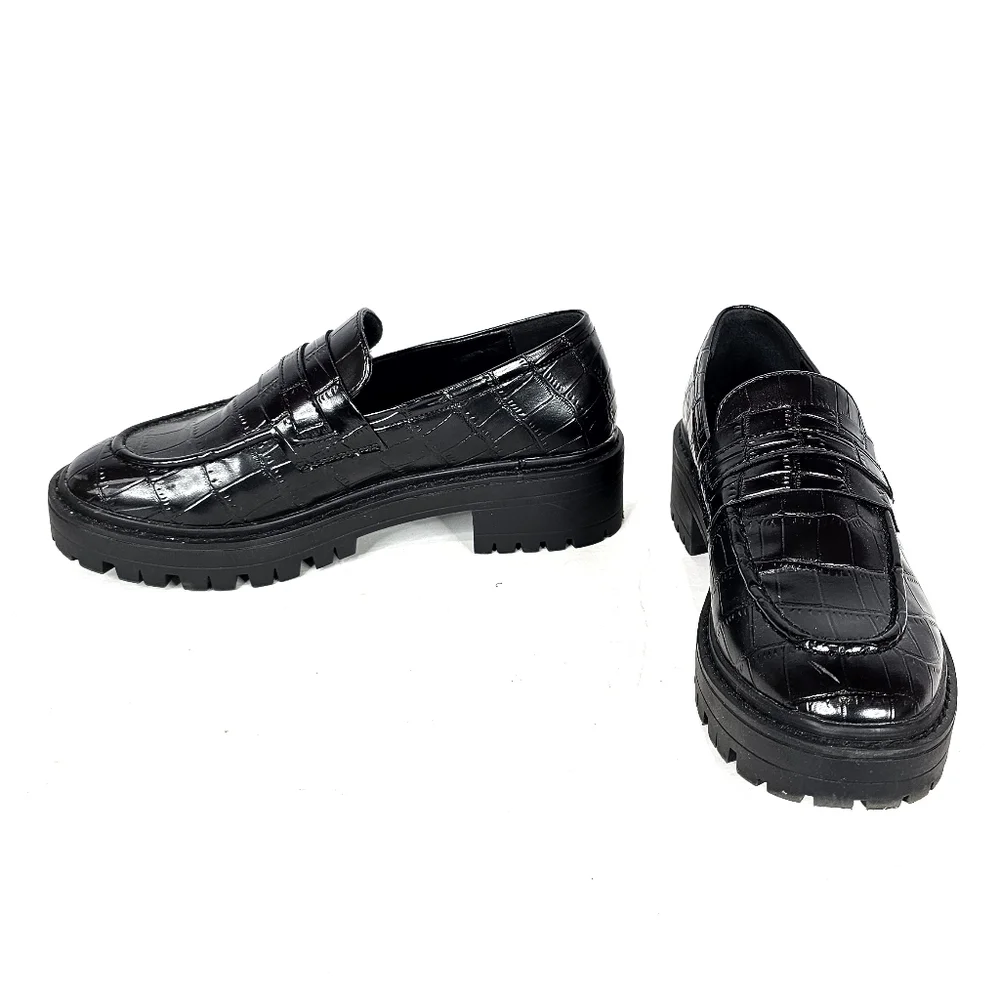 C. Paravano Faux Black Crocodile Pattern Loafers